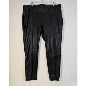 Nine West Faux Leather Leggings Pants Black Plus Size 1X Stretch‎ High Waisted